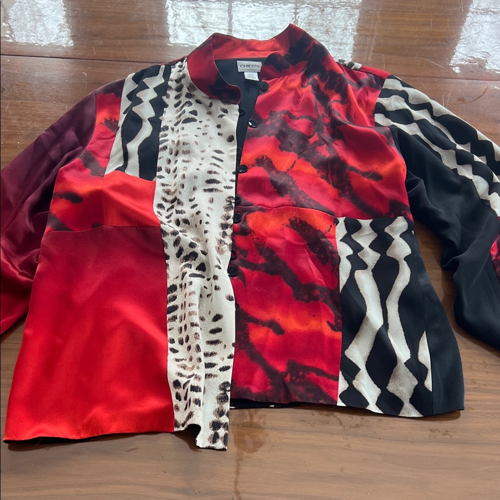 Chico's Red and Black Patterned Blazer